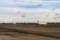 Planes on the runway at Chicago`s O`Hare Airport ORD Royalty Free Stock Photo