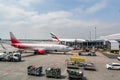 Planes at Vaclav Havel Airport Prague,   the busiest international airport in the Czech Royalty Free Stock Photo