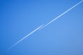 Planes with vapor trails on a blue sky