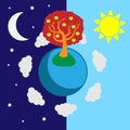 A planet with an apple tree abstraction day and night vector image editable