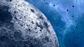 Planet and asteroid surrounded by debris. Asteroid rings around a planet Royalty Free Stock Photo