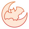 Planet and bat flat icon. Night crescent moon and flying mouse. Halloween party vector design concept, gradient style