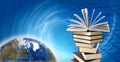 planet and books on abstract background Royalty Free Stock Photo