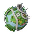 Planet City on white background 3d illustration