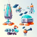 Planet colonization vector cartoon set Royalty Free Stock Photo