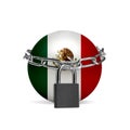 Planet colored in Mexico flag, locking with chain. Countries lockdown during coronavirus, COVID spreading