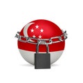 Planet colored in Singapore flag, locking with chain. Countries lockdown during coronavirus, COVID spreading