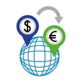 Planet with dollars and euro economy