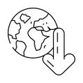 planet down arrow download data line icon vector illustration
