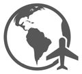 Planet earth with airplane sign. Global transportation icon