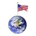 Planet Earth with american flag on white background Royalty Free Stock Photo