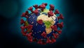 Planet earth as a coronavirus or sars covid cell 3D rendering illustration. Worldwide pandemic or global epidemic concepts. Earth