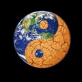 Planet Earth as a Global Warming Ying Yang symbol with dry cracked dirt- original image of earth from NASA