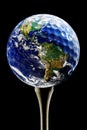 Planet Earth as a White Golf Ball on a Wooden Tee Royalty Free Stock Photo