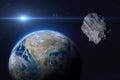 Planet Earth and asteroid