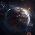 Planet earth in the background of the universe, photorealistic. Royalty Free Stock Photo