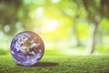 Planet earth beautiful on green grass with nature blur bokeh background Royalty Free Stock Photo