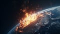 Planet Earth burning in space urgency of climate change & its haunting reality.