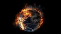 Planet Earth burning in space urgency of climate change & its haunting reality.