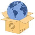 Planet earth with cardboard box Royalty Free Stock Photo