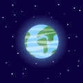 Planet Earth. Cartoon vector illustration on the cosmic background. Royalty Free Stock Photo