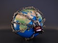 Planet Earth chained and locked with padlock