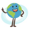 Planet Earth character. Raised index finger