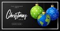 Planet earth Christmas ball card. Merry Christmas world greeting card. Hang on a thread earth planet as a xmas ball bauble on Royalty Free Stock Photo