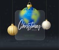 Planet earth Christmas sale banner or greeting card. Merry Christmas and happy new year sport banner with glassmorphism or glass- Royalty Free Stock Photo