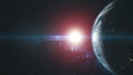 Planet earth circle round flare sun beam glow