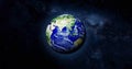 Planet earth with clouds and green landscapes full view earth 4k resolution.