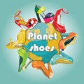 Planet earth and Colorful fashion womens shoes.Fas Royalty Free Stock Photo