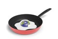 Planet earth cooking like a fried egg in a frying pan isolated on white background. Global warming concept. Royalty Free Stock Photo