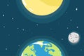 Planet earth cosmic night view with sunshine light on the globe surface astronomic realistic poster vector illustration Royalty Free Stock Photo