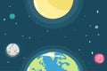 Planet earth cosmic night view with sunshine light on the globe surface astronomic realistic poster vector illustration Royalty Free Stock Photo