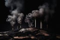 Planet earth is covered with dirty black factories with smoke, created with Generative AI technology