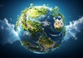 Planet Earth covered in generic vegetation, in a concept of environment, ecology, sustainability, biodiversity and climate change. Royalty Free Stock Photo