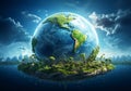 Planet Earth covered in generic vegetation, in a concept of environment, ecology, sustainability, biodiversity and climate change. Royalty Free Stock Photo