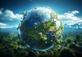 Planet Earth covered in generic vegetation, in a concept of environment, ecology, sustainability, biodiversity and climate change. Royalty Free Stock Photo