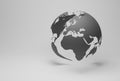 Planet earth, dark world map converted to globe, 3D object with shadows on light background