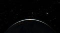 Planet Earth dawn sunset from space. Silhouette planet earth in rays of sun against background of space stars and galaxies 3D Royalty Free Stock Photo