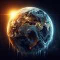 Wide view of the planet earth melting due to climate change