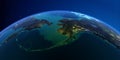 Detailed Earth at night. Chukotka, Alaska and the Bering Strait