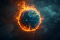 The planet Earth is dramatically encircled by flames against a cosmic backdrop Royalty Free Stock Photo