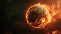 Planet Earth engulfed in flames, a catastrophic event unfolding. Ai Generated