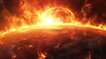 Planet Earth engulfed in flames, a catastrophic event unfolding. Ai Generated