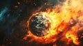 Planet Earth engulfed in flames, a catastrophic event unfolding. Ai Generated