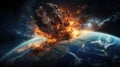 Planet Earth exploding from nuclear blast. Explosion of atomic bomb. Apocalypse, world war 3. AI Generated Royalty Free Stock Photo