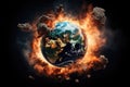 Planet Earth exploding from nuclear blast. Explosion of atomic bomb. Apocalypse, world war 3. AI Generated Royalty Free Stock Photo