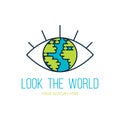 Planet Earth eye flat vector logo design Royalty Free Stock Photo